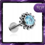 Titano labret auskaras su mėlyna cirkoniu, sidabro 1.2/8 mm