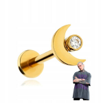 Titano labret auskaras mėnulis su cirkoniu, 1.2/6 mm, auksinis