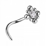 Titano nosies žiedas su cirkoniu, sidabro spalvos, 0.8/6.5 mm
