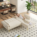 L formos sofa, su miegojimo funkcija, smėlio spalvos