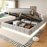 Mink&scaron;ta lova su LED juosta ir hidrauline daiktadėže 180x200 cm smėlio spalva 1 vnt