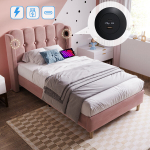 Mink&scaron;ta lova 90x200 cm su USB Type-C ir grotelių pagrindu, rožinė