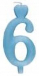 Mėlyna torto žvakutė "6" su &scaron;irdelės formos pagrindu