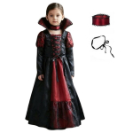 Eleganti&scaron;kas Gotikinio Stiliaus Vampyrės Kostiumas Mergaitėms 130/140 Cm Juoda Ir Bordo, 130-140 cm