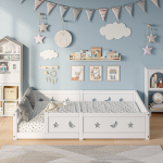 Vaiki&scaron;ka lova 140x200 cm, su neslystančiu grotelių rėmu ir reguliuojamu turėklu, balta