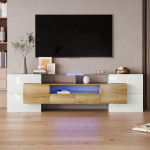 TV spintelė, balta, LED ap&scaron;vietimas, stiklas, 200x35x60 cm