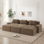 Modulinė sofa be rėmo, miego funkcija, 3 taburetės, ruda