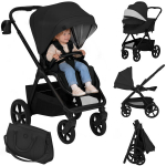 Vaiki&scaron;kas vežimėlis 2in1 su lop&scaron;iu iki 22 kg, GravelTech ratai, amortizacija, 3D ventiliacija &ndash; Lionelo Carmine Black Onyx, Black Onyx