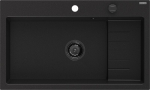 Mexen Omar granito plautuvė 1 skyrius 800 x 480 mm, juodas, juodas sifonas - 6520801005-77-B, 800 x 480 x 210 mm