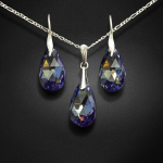 Sidabrinis papuo&scaron;alų rinkinys moterims DiamondSky &bdquo;Baroque (Tanzanite AB)&ldquo; su Swarovski kristalais