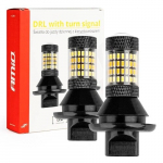 LED DRL ir posūkio signalų lemputės, PY21W, BAU15s, DC12V, 2in1, balta + oranžinė
