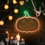 Neon PLEXI LED PUMPKIN WITH STEM oranžinės spalvos žalios spalvos NNE13 Neolia