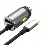Automobilinis įkroviklis Essager 'Bee' pilkas 20W (1xQC3.0) + integruotas 'Type-C' laidas