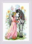 Siuvinėjimo kryželiu komplektas Siuvinėjimo kryželiu rinkinys Horse Girl 21x30 RIOL2071
