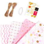 Gift packaging items,Gift Birthday Wrapping Paper for Girl, Metallic Gold Foil, Valentines Day, Christmas,4 Sheets W/String and Sticker,