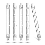 R7s 300W halogeninė lemputė 118 mm - linijinė halogeninė prožektoriaus lemputė, &scaron;iltos baltos spalvos 2800K, skirta apsaugos &scaron;viestuvams, kra&scaron;tovaizdžio ap&scaron;vietimui, 5 vnt.