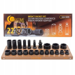 Smūginių veržliarakčių galvučių rinkinys 1/2" DR, 22 elementų rinkinys, 6 gr. FORSTIME FT-50221MPB(57681)