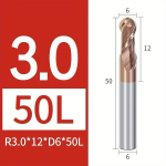 Mikrogrūdžio volframo plieninis rutulinis frezavimo įrankis su 2 spiraliniais grioveliais., R3,0*12*D6*50