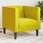 Chesterfield krėslas, geltonos spalvos, aksomas