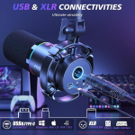 Maono Xlr/usb dinaminis mikrofono rinkinys, Rgb podcast'o mikrofonas su stovu, programine įranga, nutildymo mygtukas, stiprinimo valdymas, skirtas Pc žaidimams, transliacijoms, įra&scaron;ymui, Ps4/5 Mac mik&scaron;eriui ir kt. Pd200xs juodas