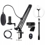Deltaco Streaming Kit rinkinys - mikrofonas, laikiklis, kamera, Led žiedas 4in1