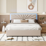 Lova Signal su 4 stalčiais ir LED lemputėmis, smėlio spalvos, lininis,140 * 200 cm