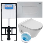 6-in-1 tualeto komplektas: VIBA Azul Tornado tualetas su bidė funkcija + SLIM sėdynė su mink&scaron;tu uždarymu + paslėptas JAPAR Promicro rėmas su mygtuku, dvigubas 3/6 l nuleidimas