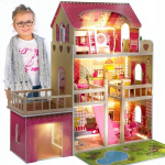Didelis medinis lėlių namas Kinderplay LED Villa