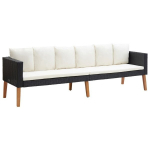 Trivietė sodo sofa su pagalvėlėmis, juodos/baltos spalvos