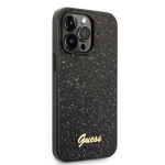 Guess PC/TPU Glitter Flakes Metal Logo Case skirtas iPhone 14 Pro, juodas