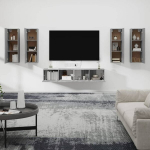 TV spintelių komplektas vidaXL, Mediena, 6 dalių, pilka ąžuolo spalva