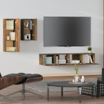 TV spintelių komplektas, Mediena, 4 dalių, dūminio ąžuolo spalva