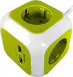 Prailgintuvas su 4 Schuko lizdais ir 2 Usb įkrovikliais, 1.4m, žalias