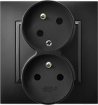 Dvigubas įžemintas elektros lizdas, juodas metalikas, serija Aria