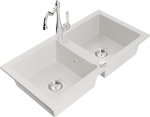 Granitinė virtuvinė plautuvė Mexen Mario su mai&scaron;ytuvu ir sifonu, White+Chrome