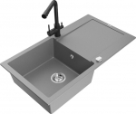 Granitinė virtuvinė plautuvė Mexen Leo su mai&scaron;ytuvu ir sifonu, Grey+Black