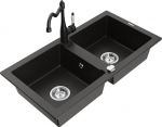 Granitinė virtuvinė plautuvė Mexen Mario su mai&scaron;ytuvu ir sifonu, Metallic black/gold+Black