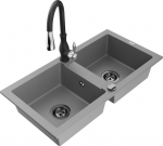 Granitinė virtuvinė plautuvė Mexen Mario su mai&scaron;ytuvu ir sifonu, Grey+Black