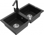 Granitinė virtuvinė plautuvė Mexen Mario su mai&scaron;ytuvu ir sifonu, Metallic black/gold+Black