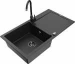 Granitinė virtuvinė plautuvė Mexen Leo su mai&scaron;ytuvu ir sifonu, Metallic black/silver+Black