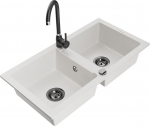 Granitinė virtuvinė plautuvė Mexen Mario su mai&scaron;ytuvu ir sifonu, White+Black