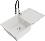 Granitinė virtuvinė plautuvė Mexen Leo su mai&scaron;ytuvu ir sifonu, White+Black/Chrome