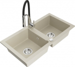 Granitinė virtuvinė plautuvė Mexen Mario su mai&scaron;ytuvu ir sifonu, Beige+Black/Chrome