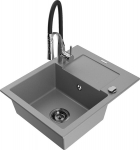 Granitinė virtuvinė plautuvė Mexen Enzo su mai&scaron;ytuvu ir sifonu, Grey+Black/Chrome