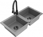 Granitinė virtuvinė plautuvė Mexen Mario su mai&scaron;ytuvu ir sifonu, Grey+Black