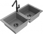 Granitinė virtuvinė plautuvė Mexen Mario su mai&scaron;ytuvu ir sifonu, Grey+Black