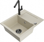 Granitinė virtuvinė plautuvė Mexen Enzo su mai&scaron;ytuvu ir sifonu, Beige+Black