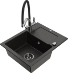 Granitinė virtuvinė plautuvė Mexen Enzo su mai&scaron;ytuvu ir sifonu, Metallic black/gold+Black/Chrome