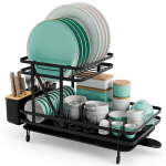 Costway Dish Drainer 2 pakopų sulankstomas metalinis indų stovas, juodas