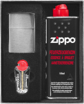 Zippo Brushed Chrome 200 rinkinys: žiebtuvėlis, benzinas, akmenukai